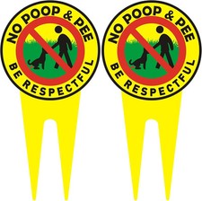 Dog No Poop Signs for Yard  2 Pieces BE RESPECTFUL  Double Sided Yellow