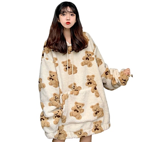 Fashionable Loose Sweater Oversized Bear Hooded Sweatshirt Nice Pullover Tops - Picture 9 of 17