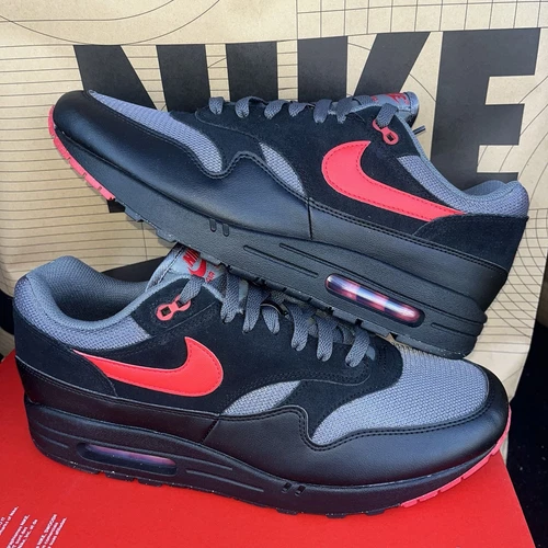 NEW Nike Air Max 1 ESS 'Vamps' Bred Black Red Grey NBY FZ5808-008 Men Size 12