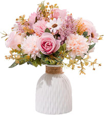 Epicpetal Fake Flowers in Vase, Artificial Pink Flowers in Vase for Decoration F