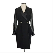 Tahari Chiffon Sleeve Blazer Tuxedo Dress Black womens size 8