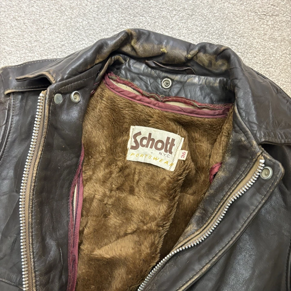Vintage SCHOTT Leather Jacket Flight A2 Bomber Aviator with Liner Mens Size 36 - Image 4 of 4