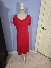 Talbots Petites Women’s Red Smocked Neck Midi Dress Size Large Rayon Spandex