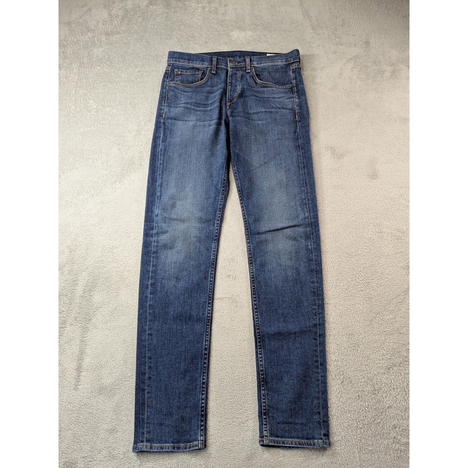 Rag & Bone Fit 2 Slim Mens Jeans, 30th wash, blue denim, five-pocket, belt loops, and visible USA Made label.