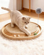 Sisal Cat Scratcher Pad Wooden Ball Track Interactive Toy Indoor Furniture