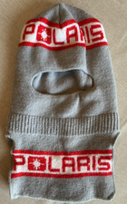 Vtg Polaris Logo Snowmobile Gray, Red  White Beanie Winter Stocking Hat Cap USA