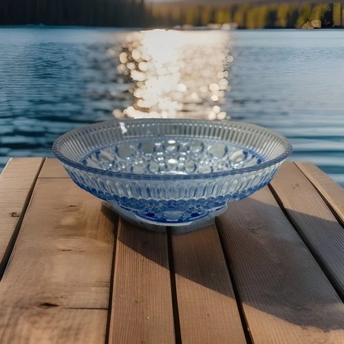 Vintage 70’s Blue Depression Bowl Windsor Button And Cane Pattern