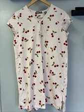 Women's Cotton Short Sleeve Nightgown Stripped With Cherrys Sz L