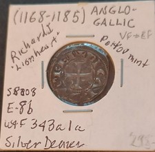 ANGLO-GALLIC (1168-85) RICHARD THE LIONHEART Silver Denier