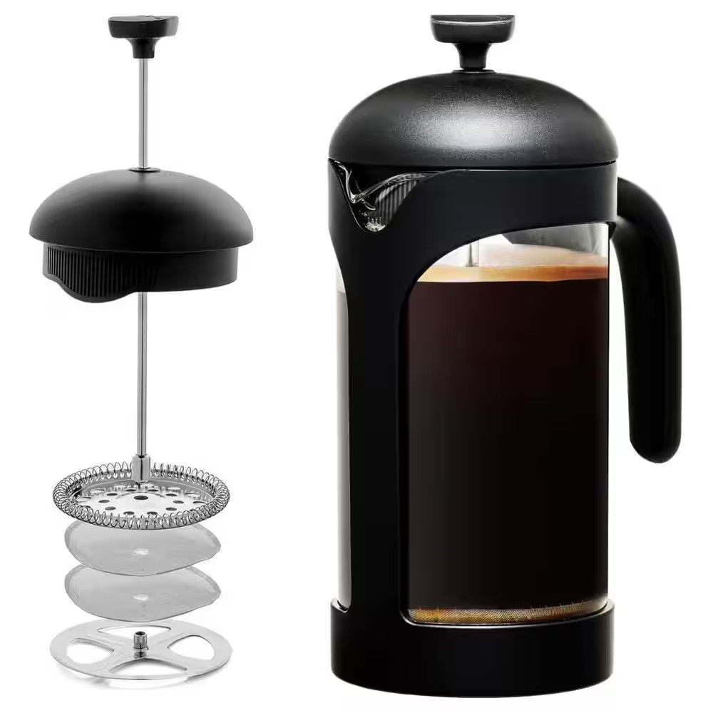 4-Cup Black French Press Coffee Maker with Heat Resistant Borosilicate Glass