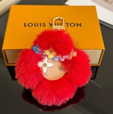 Red Furry Flower Face Bag Charm Keychain Pendant Gift Box