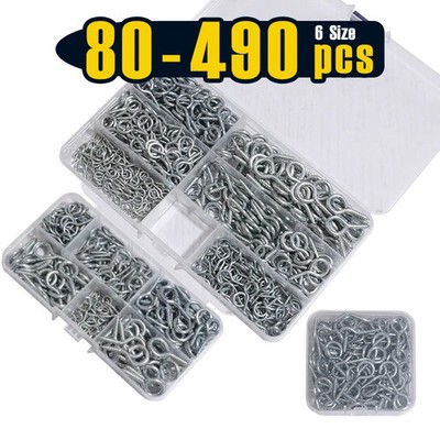 80-490 Stück Silber Ösenhaken Schraube Metall Ösenschrauben 0#-5# DIY