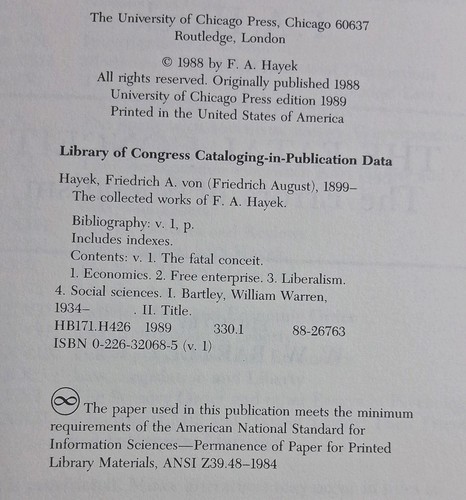 The Collected Works of F. A. Hayek Vol 1 Fatal Conceit: The Errors... HC/DJ 1988 - 第 10/16 張圖片