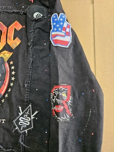AC/DC x Reason 1981 World Tour Black Distressed Denim Graphic Jacket MEDIUM  image 8
