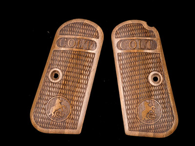 CUSTOM MADE WALNUT WOOD GRIPS FITS COLT 1903 *DIAMOND CHECKERED-2X-LOGO*