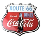 Vintage Route 66 Coca Cola Porcelain Sign - Gas Pump Soda Diner Sign