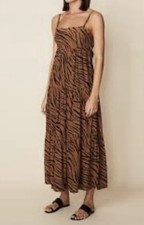 faithfull the brand dress Tiger Animal Print Midi Maxi Dress Bow Back US 4