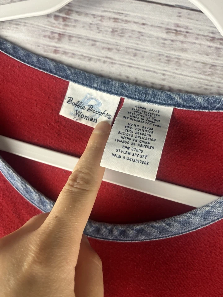 Bobbie Brooks Camiseta Mujer’s 26/28 Rojo Bordado Manga Corta Foto 4 de 4