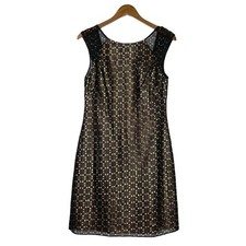 Phoebe 8 Women's Black Sheer Laser Cut Metallic Layered A-line Cocktail Dress