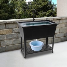 Large Freestanding Kitchen Sink with Soap Dispenser Restaurant Laundry Sink NEW