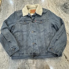 Levi s Sherpa Lined Denim Trucker Jacket Fleece Collar Kids Youth Size Large