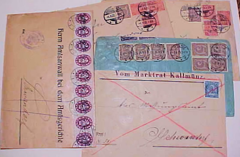 GERMAN INFLATION COVERS  5 RE USED ENVELOPES WITH STAMPS ON BOTH SIDES