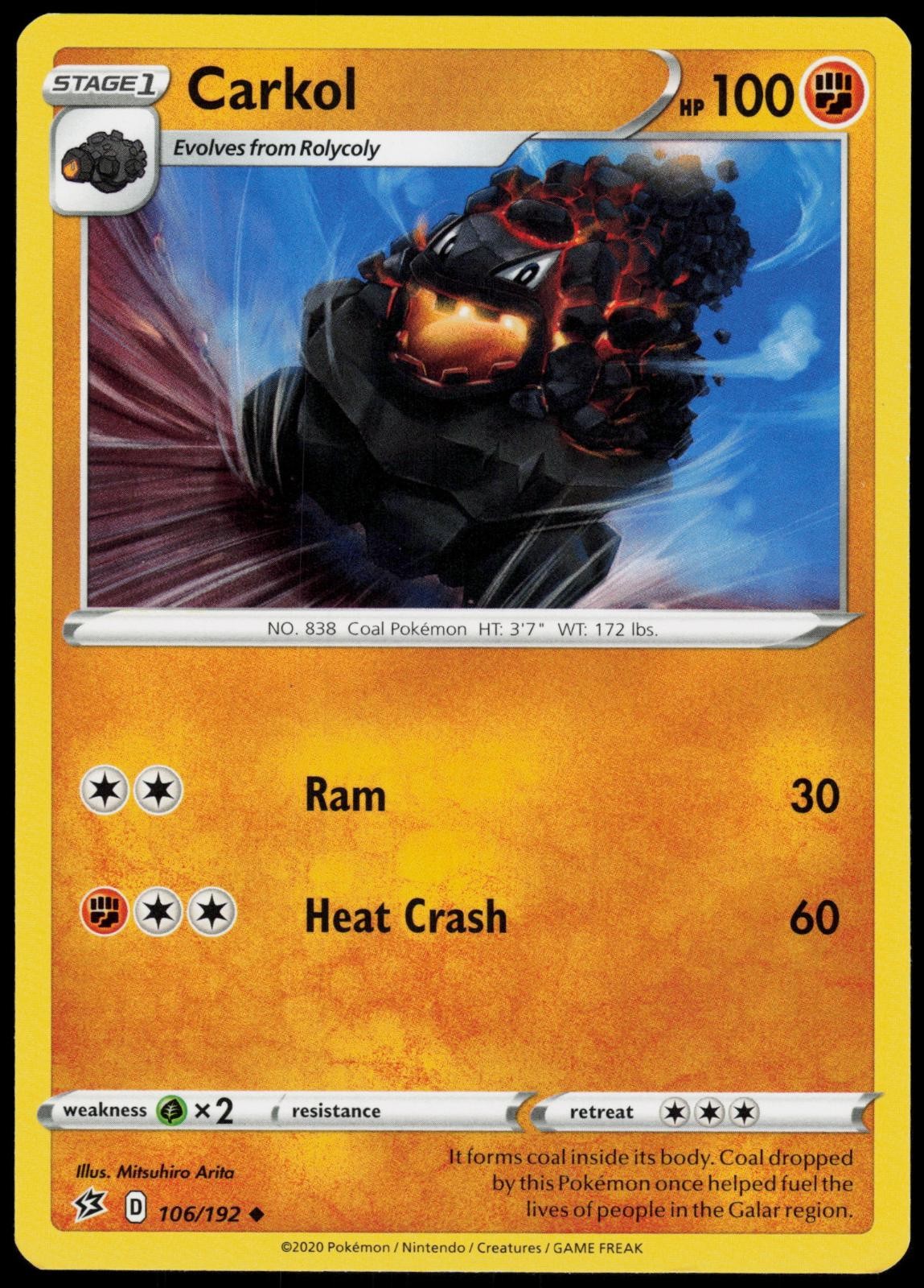 Carkol 106/192 Rebel Clash Uncommon Near Mint Pokemon TCG