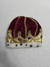 Faux King s Costume Crown Burgundy w/ Gold Jewels AS IS