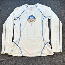 Athleta Rash Guard Long Sleeve Shirt Women's S White with Blue Front Graphic