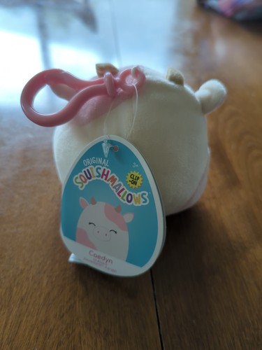 NWT Kellytoy Squishmallows Caedyn the Cow Clip-on 4 inches White Pink - Picture 5 of 14