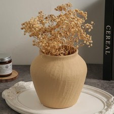 ZSHLXM Farmhouse Ceramic Vase Yellow Rustic Vintage Flower Vase