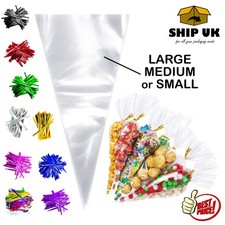 Clear Cellophane Cone Sweet Cello Bags Large Candy Kids Party Favour Gift Treats