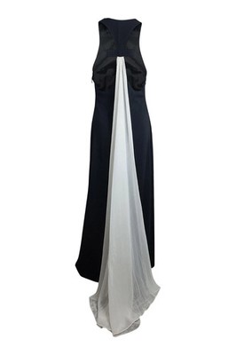 Jill Stuart schwarz Racerback Rundhals Maxikleid weiß Chiffon Schleppe US 8 UK 12