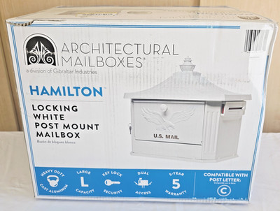 Architectural Mailboxes Large White Locking Mailbox 2 Keys, Flag, Post Mount