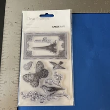 KaiserCraft BONJOUR Clear Cling Stamp Set Of 7 Eiffel Tower Butterflies Birds