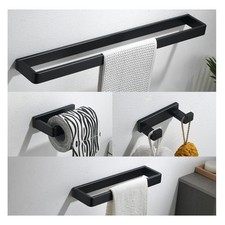 4-Piece Matte Black Bathroom Hardware Accessories Set, Bath Towel Bar Set SUS...