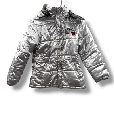Bratz Puffer Jacket Girls 10-12 Silver Winter Coat Hooded Y2K Retro
