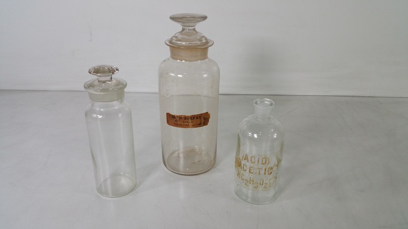 T.C.W. Co Iron Sulfate Lot of 3 Vintage Chemistry Glass Jars