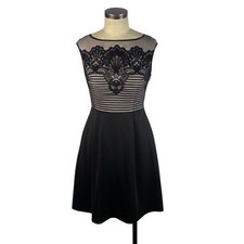 Adrianna Papell Florette Lace Sleeveless Fit Flare Cocktail Dress US 4 Black