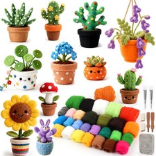Needle Felting Kit for Beginners, 28 Colors Wool Roving DIY Succulent Plants ...