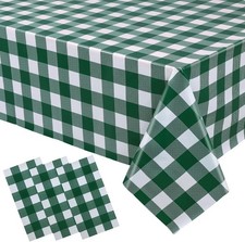 3 Packs Green Gingham Tablecloth 54 x 108 Inch Rectangular Checkered Plastic