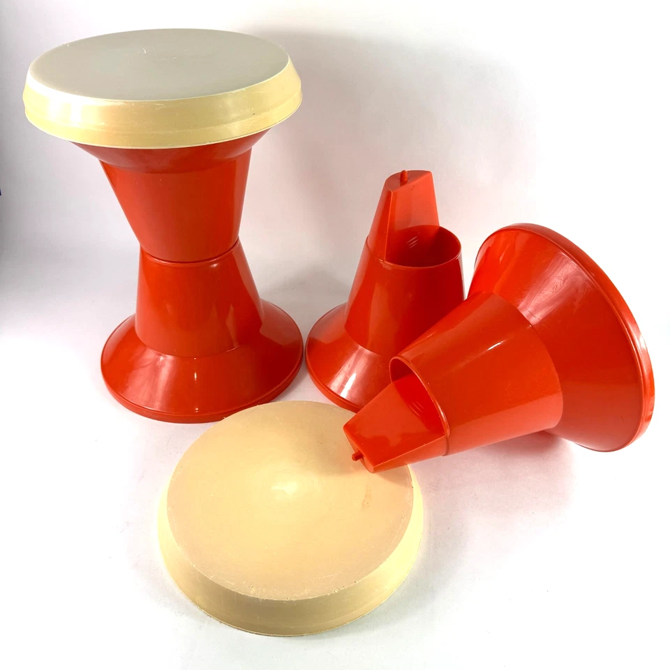 Lot of 2 Vintage 70s Tam Tam Tulip Stools Stackable Plastic Space Age Orange - Image 2 of 4