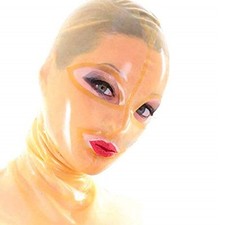Transparent Latex Hood Back Zipper Beautiful Girl Rubber Mask Open Eyes Mouth