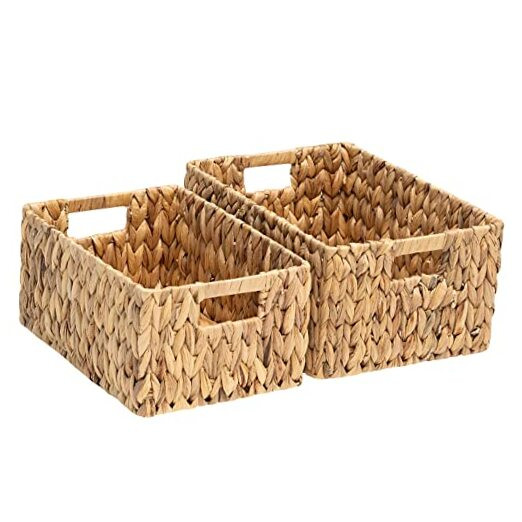 Wicker Baskets 15x11x7 & 13.4x9.5x6.5, 2 Pack Handmade Water Hyacinth Natural
