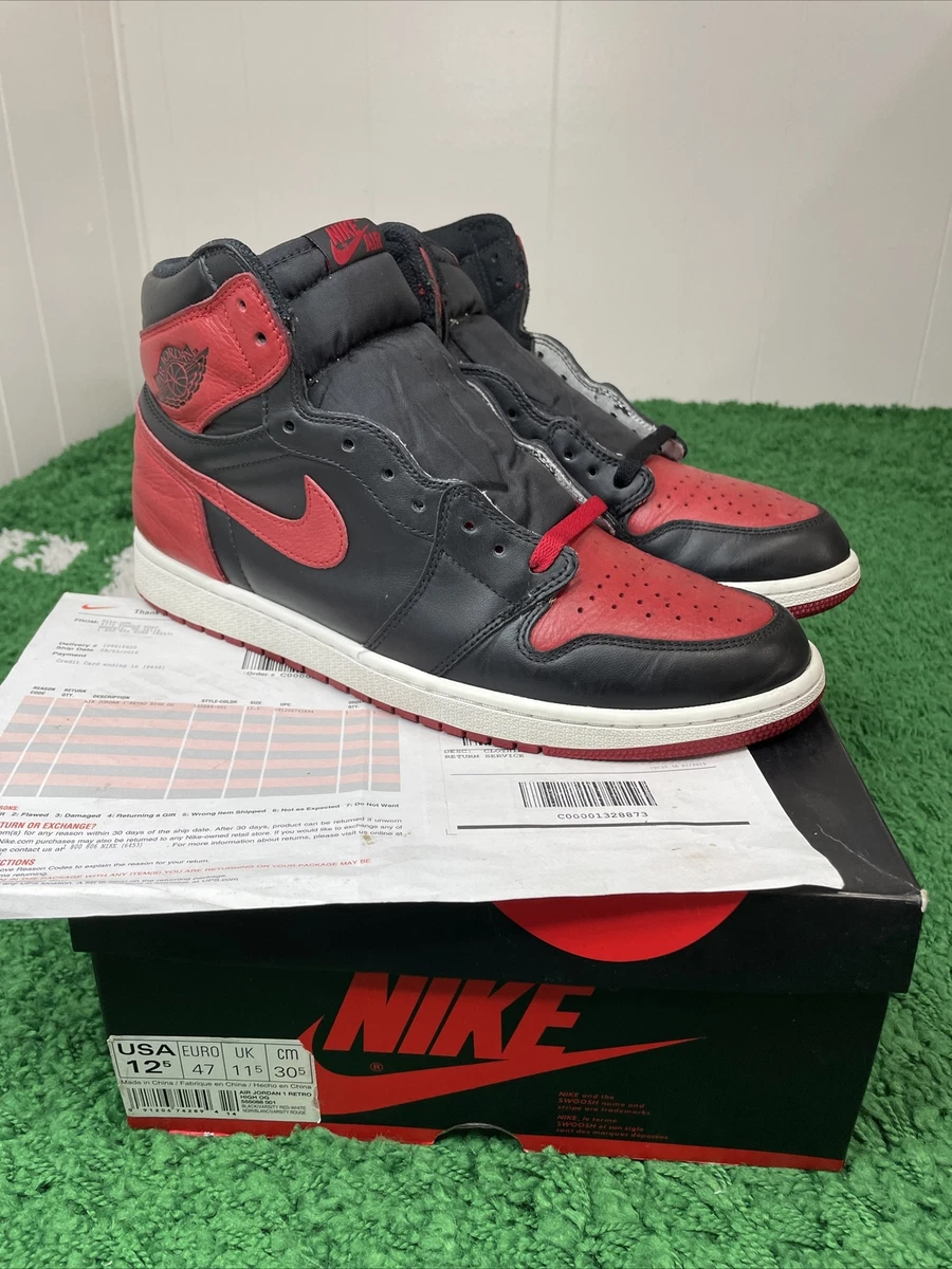 Nike Air Jordan Retro 1 High OG Black Red Banned Bred 2016 Size 12.5  555088-001