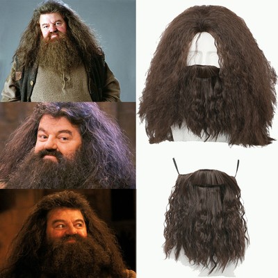 Hagrid Cosplay Wig Harry Potter Costume Prop Beard Hair Brown Long