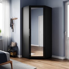 2/3 Door Corner Wardrobe High Gloss Storage Cupboard with Mirror Hanging Rail