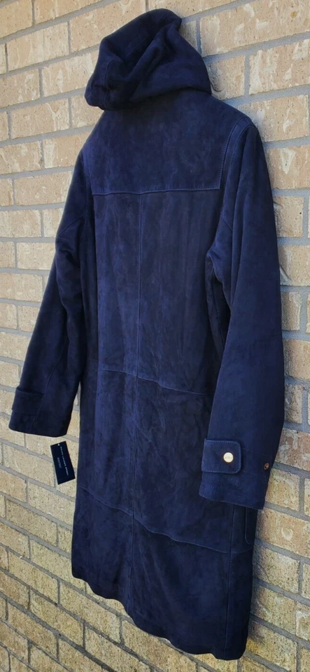 con etiquetas DE COLECCIÓN DEADSTOCK RALPH LAUREN DEPORTIVO CUERO SUDADERA CON CAPUCHA PALANCA AZUL MARINO TRENCH G1N Foto 3 de 4