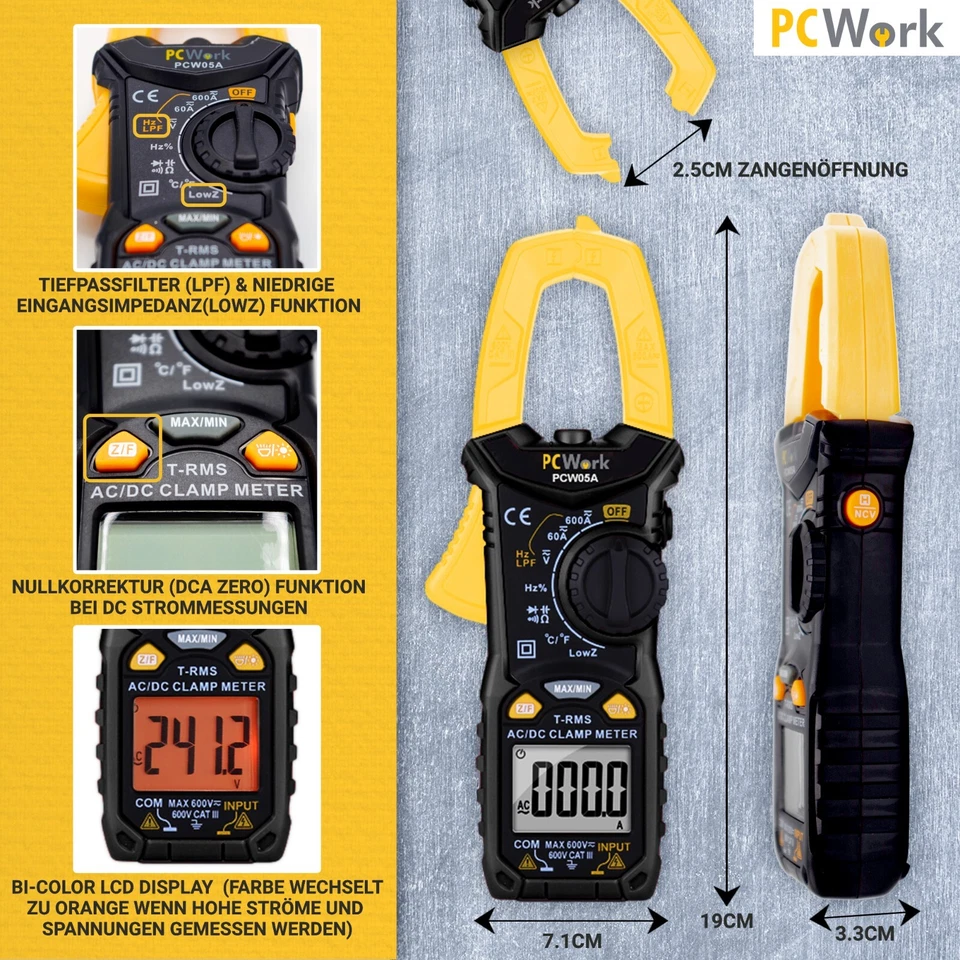 Stromzange 600A AC DC Gleichstromzange Zangenmultimeter LoZ Tiefpassfilter PCW05 - Bild 3 von 4
