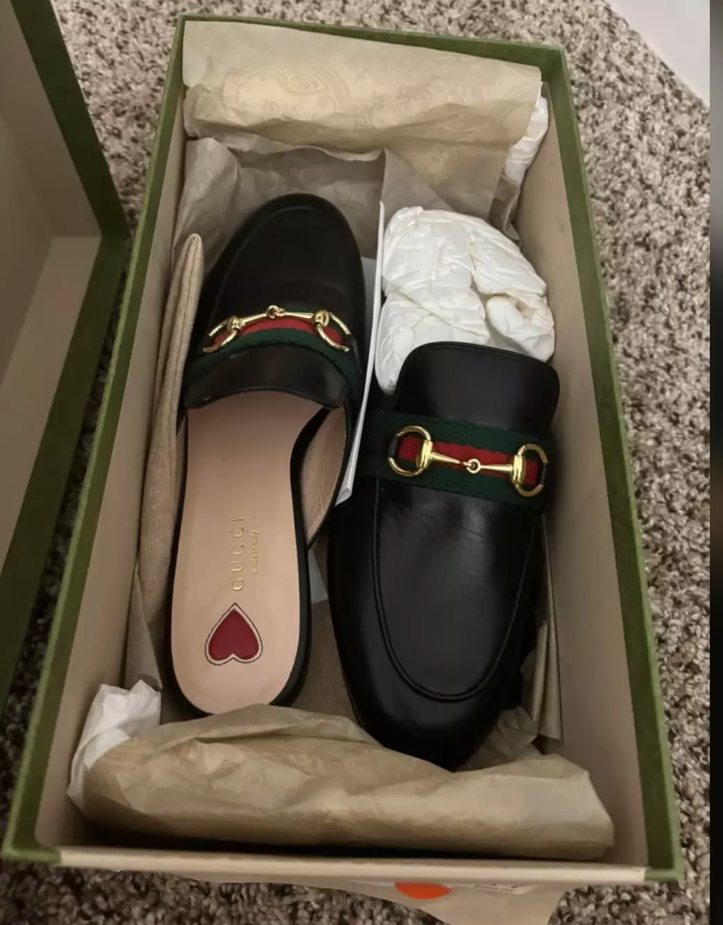 Gucci Princetown Mules femme taille 35/US 5,5 rouge/vert neuf avec étiquette dans sa boîte noir horsebit